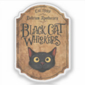 Halloween Zwarte Kat Snorharen Heksendrankfles Sticker (Voorkant)