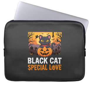 Halloween Zwarte Kat Speciale Liefde Pompoen Ontwe Laptop Sleeve
