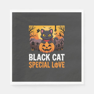 Halloween Zwarte Kat Speciale Liefde Pompoen Ontwe Servet