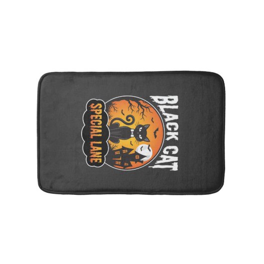 Halloween Zwarte Kat Spookhuis Maan Ontwerp Badmat (Voorkant)