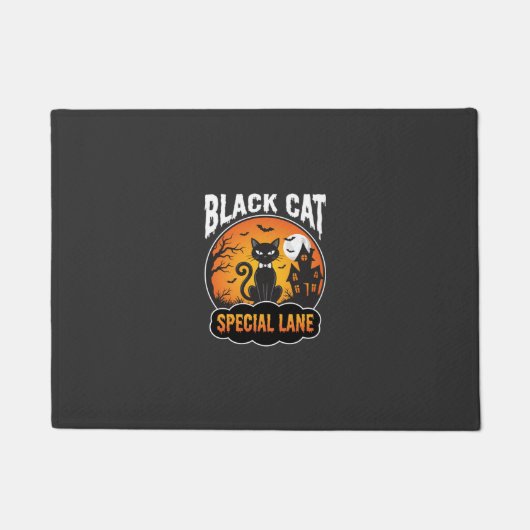 Halloween Zwarte Kat Spookhuis Maan Ontwerp Deurmat (Voorkant)