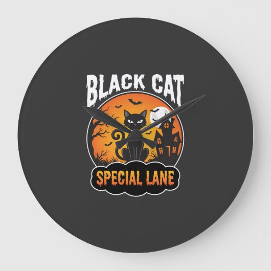 Halloween Zwarte Kat Spookhuis Maan Ontwerp Grote Klok (Voorkant)