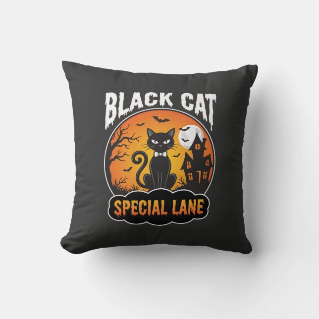Halloween Zwarte Kat Spookhuis Maan Ontwerp Kussen (Voorkant)