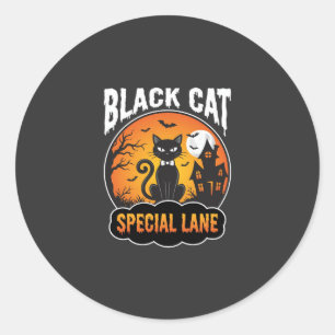 Halloween Zwarte Kat Spookhuis Maan Ontwerp Ronde Sticker