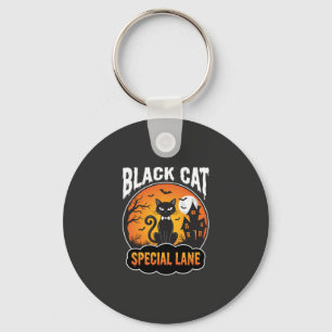 Halloween Zwarte Kat Spookhuis Maan Ontwerp Sleutelhanger