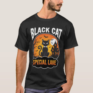 Halloween Zwarte Kat Spookhuis Maan Ontwerp T-shirt