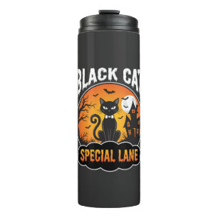 Halloween Zwarte Kat Spookhuis Maan Ontwerp Thermosbeker