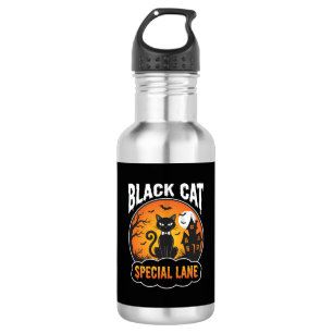 Halloween Zwarte Kat Spookhuis Maan Ontwerp Waterfles