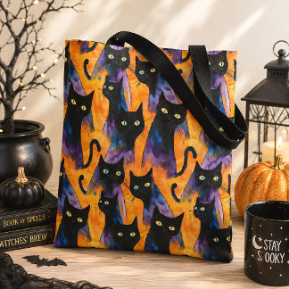 Halloween zwarte kat spooky seizoen tote bag