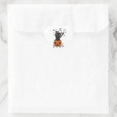 Halloween Zwarte kat springen uit een pompoen Hart Sticker (Tas)