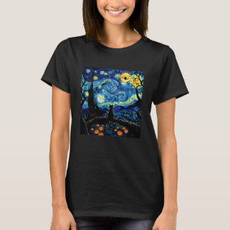 Halloween Zwarte Kat Sterrennacht Heks Pompoen Koe T-shirt
