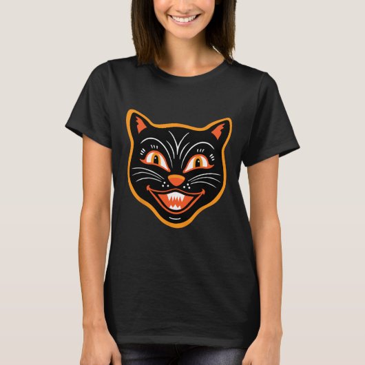 Halloween  zwarte kat t-shirt (Voorkant)