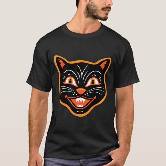 Halloween  zwarte kat t-shirt (Voorkant)
