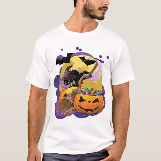 Halloween zwarte kat t-shirt (Voorkant)