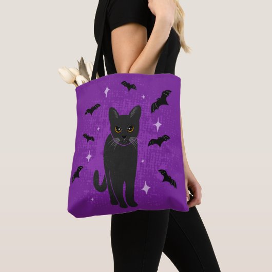 Halloween zwarte kat tote bag (Dichtbij)