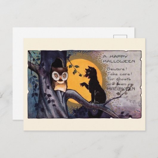  Halloween Zwarte Kat Uil Victoriaans gedicht Briefkaart (Voorkant / Achterkant)