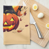 Halloween zwarte kat, valbladeren, theedoek (Quarter Fold)