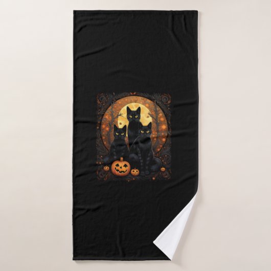 Halloween Zwarte Kat Van Gogh Heks Kawaii Pompoen Badhanddoek (Badhanddoek)