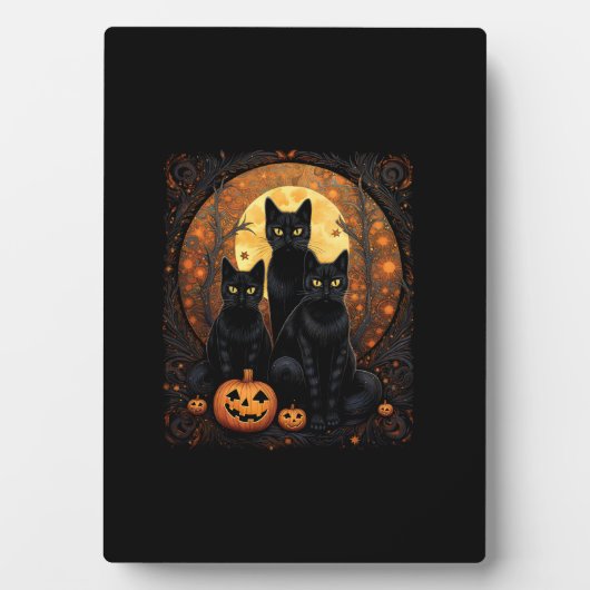Halloween Zwarte Kat Van Gogh Heks Kawaii Pompoen Fotoplaat (voorkant)