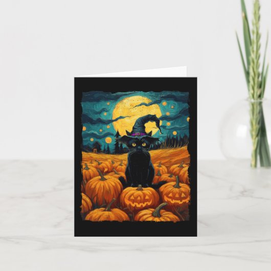 Halloween Zwarte Kat Van Gogh Heks Kawaii Pompoen Kaart (Voorkant)