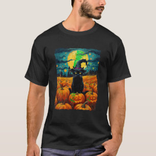 Halloween Zwarte Kat Van Gogh Heks Kawaii Pompoen T-shirt