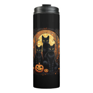 Halloween Zwarte Kat Van Gogh Heks Kawaii Pompoen Thermosbeker