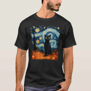 Halloween Zwarte Kat Van Gogh Heks Pompoen Vrouwen T-shirt