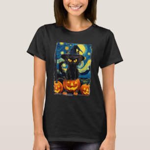 Halloween Zwarte Kat VAN GOGH Mama van de Sterrenn T-shirt