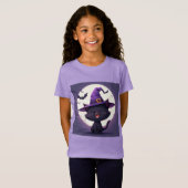 Halloween zwarte kat verkleed als een heks Pet T-shirt (Voorkant volledig)