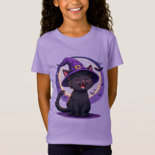 Halloween Zwarte Kat verkleed als Heksenhoed T-shirt