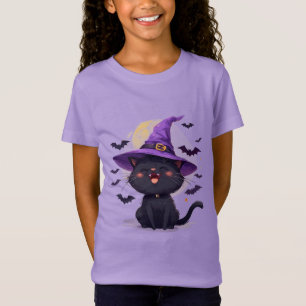 Halloween Zwarte Kat verkleed als Heksenhoed T-shirt