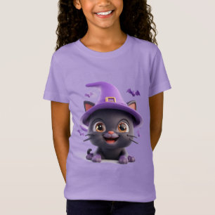 Halloween Zwarte Kat verkleed als Heksenhoed T-shirt