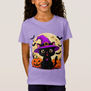 Halloween Zwarte Kat verkleed als Heksenhoed T-shirt