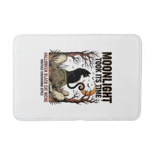 Halloween Zwarte Kat Vintage Kerkhof Shirt_1 Badmat
