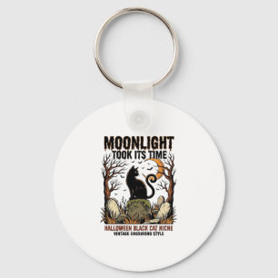 Halloween Zwarte Kat Vintage Kerkhof Shirt_1 Sleutelhanger