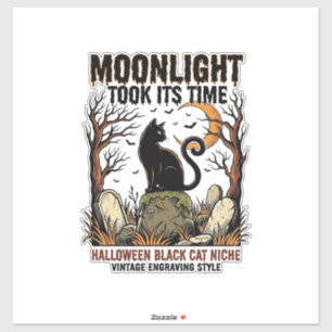 Halloween Zwarte Kat Vintage Kerkhof Shirt_1 Sticker