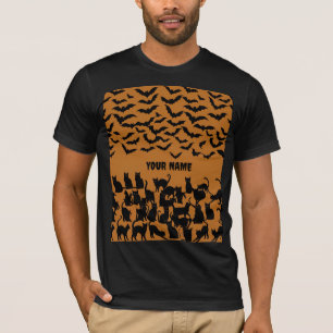 Halloween Zwarte Kat Vleermuis Patroon voor Mannen T-shirt