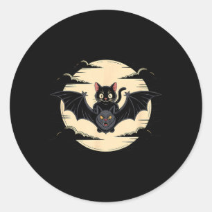 Halloween Zwarte Kat Vleermuis Volle Maan Angstaan Ronde Sticker