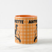 Halloween Zwarte Kat & Vleermuizen Oranje Plaid Na Mok (Midden)