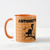 Halloween Zwarte Kat & Vleermuizen Oranje Plaid Na Mok (Links)