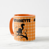 Halloween Zwarte Kat & Vleermuizen Oranje Plaid Na Mok (Voorkant links)