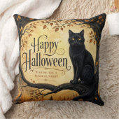 Halloween Zwarte Kat Volle Maan Boom Kussen (Deken)