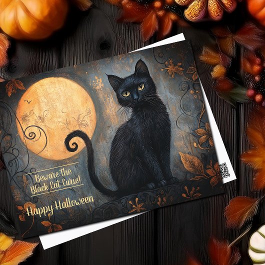 Halloween Zwarte Kat Volle Maan  Briefkaart