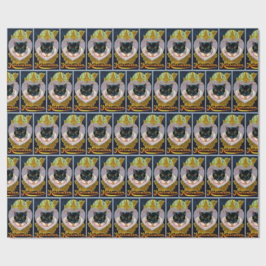  halloween zwarte kat witpartij cadeaupapier (Vlak)