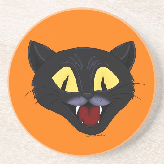 Halloween Zwarte Kat Zandsteen Onderzetter (Voorkant)