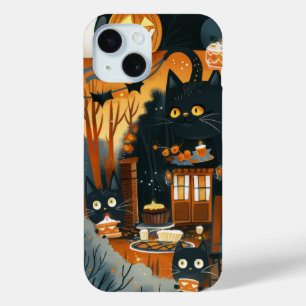 Halloween zwarte katten en manen grappige heksenac iPhone 15 case