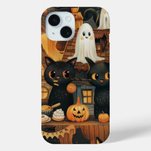Halloween zwarte katten en manen grappige heksenac iPhone 15 case
