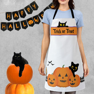 Halloween zwarte katten en Oranje pompoen Schort