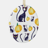 Halloween zwarte katten en Oranje pompoenontwerp Keramisch Ornament (Rechts)