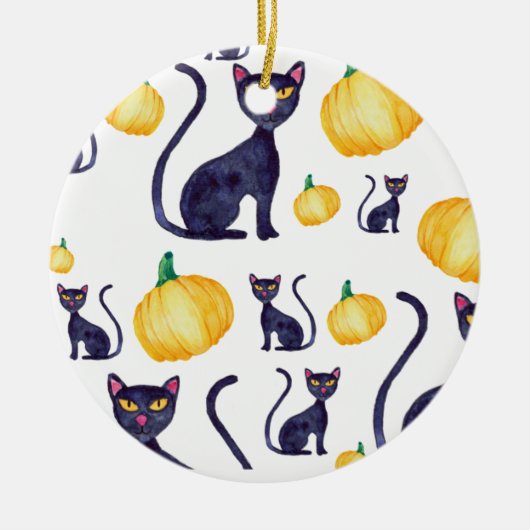 Halloween zwarte katten en Oranje pompoenontwerp Keramisch Ornament (Voorkant)